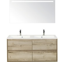SANOX Badkamermeubelset Porto met LED lichtspiegel en dubbele wastafel 120,5 cm natuur eiken