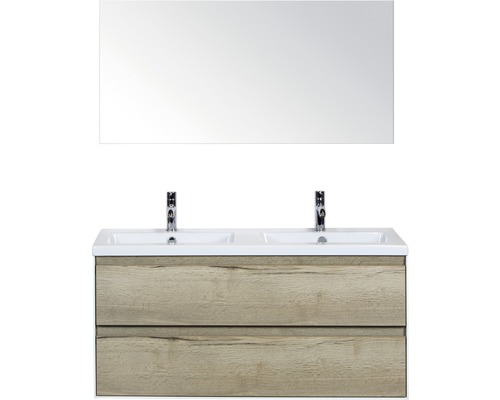 Badkamermeubelset Evora 120 cm dubbele wastafel incl. spiegel natuur eiken