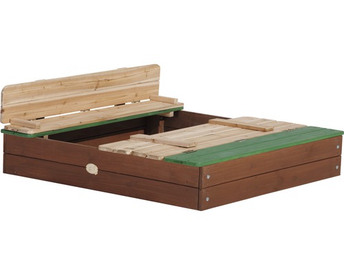 Zandbak van hout met zitbank en afdekking