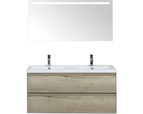 Badkamermeubelset Evora 120 cm dubbele wastafel incl. spiegel met verlichting natuur eiken