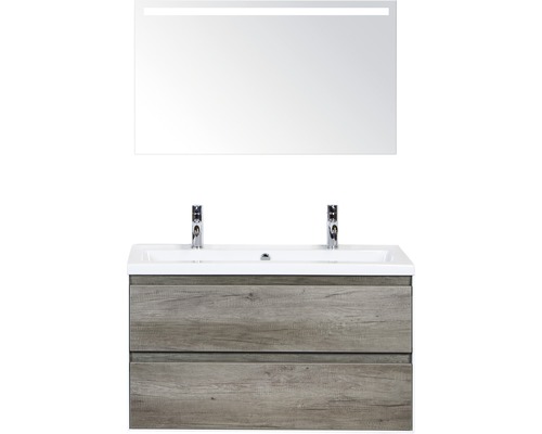 Badkamermeubelset Evora 100 cm 2 kraangaten incl. spiegel met verlichting nebraska eiken