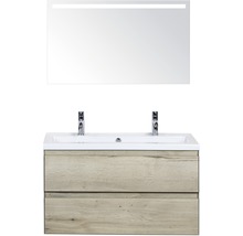 Badkamermeubelset Evora 100 cm 2 kraangaten incl. spiegel met verlichting natuur eiken-thumb-0