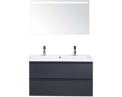 Badkamermeubelset Evora 100 cm 2 kraangaten incl. spiegel met verlichting antraciet mat