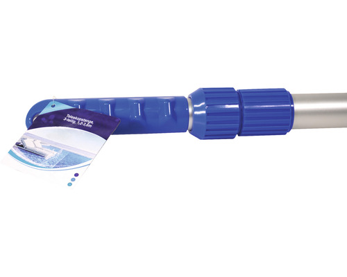 Telescoopstang met blauw handvat en etiket