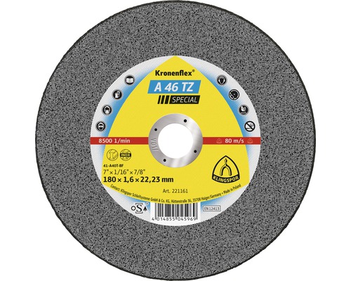 KLINGSPOR Doorslijpschijf A 46 TZ Special voor RVS Ø 180x22,23 mm