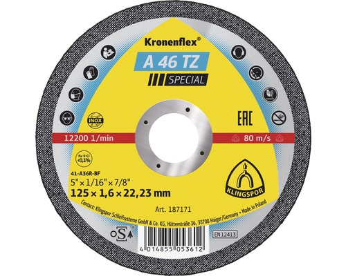 KLINGSPOR Doorslijpschijf A 46 TZ Special voor RVS Ø 125x22,23 mm
