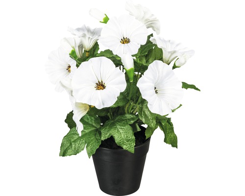 Kunstplant Petunia wit in pot H 28 cm