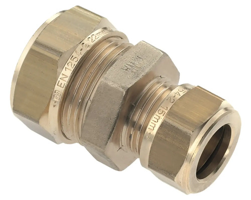 BONFIX Knel messing rechte verloopkoppeling 12 x 10 mm knel, 2 stuks Messing fitting verloopstuk 22 millimeter naar 15 millimeter