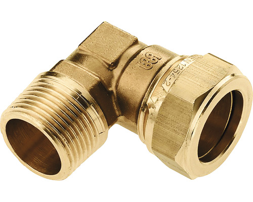 BONFIX Knel messing kniekoppeling, 3/8" buitendraad x 12 mm pers Haakse messing fitting met buitendraad en knelkoppeling