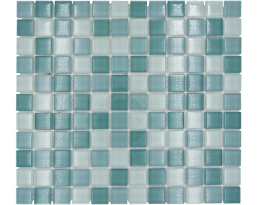 Mozaïektegel glas XCM 8114 groen mix 30,5x 32,5 cm Glazen mozaïektegel met vierkante vormen