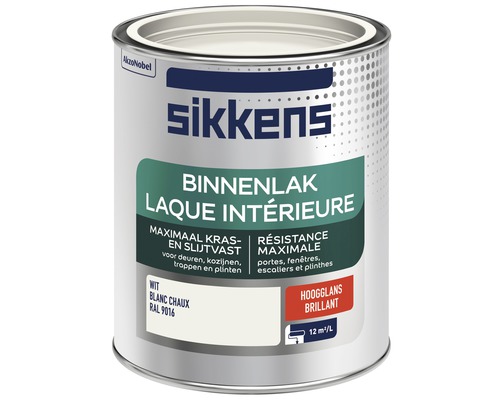 SIKKENS Binnenlak hoogglans RAL 9016 wit 750 ml Sikkens binnenlak in wit, hoogglans
