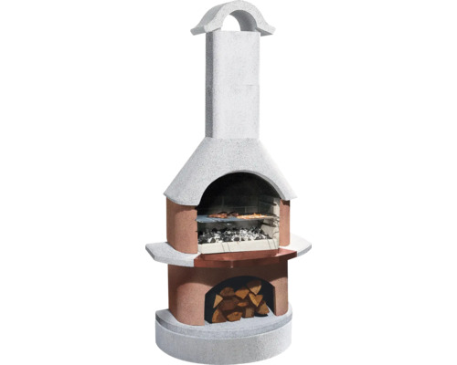 Gemetselde tuingrill met grillrooster en houtopslag