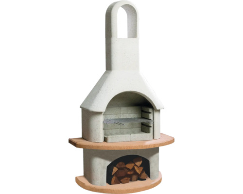 Tuinhaard van steen met grillrooster en houtvak