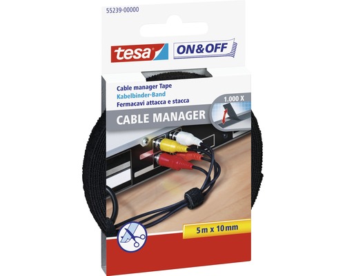 TESA On & Off Cable Manager small 5 m x 10 mm Tesa Cable Manager Band, 5 meter bij 10 millimeter, voor kabelbeheer
