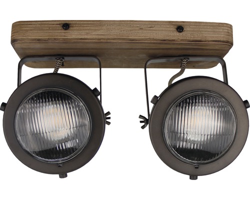 Plafondlamp met twee spots en houten steun