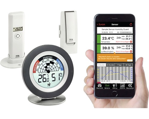TFA Dostmann draadloze klimaatset met app-verbinding en klimaatweergave voor binnen