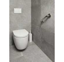 Moderne badkamer met wandcloset, toiletborstel en handgreep