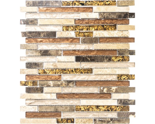 Mozaïektegel Crystal marmer mix bruin 29,8x33,8 cm Mozaïektegel met diverse steen- en glaselementen