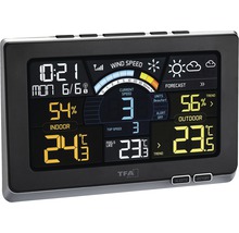 Weerstation met weergave van windsnelheid, binnen- en buitentemperatuur