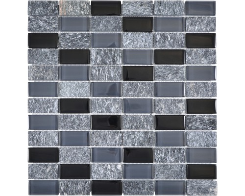 Mozaïektegel glas Crystal grijs/zwart 31x32,5 cm