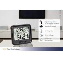 DROP draadloze regenmeter met weergave van regenhoeveelheid, binnentemperatuur en tijd