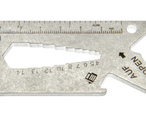 Detailopname van een multifunctioneel gereedschap met meetschaal