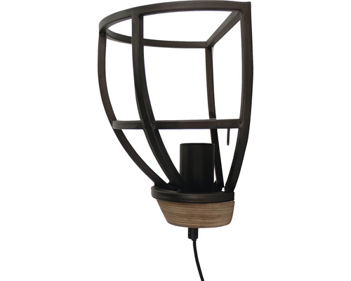 Wandlamp met metalen kooi en houten voet