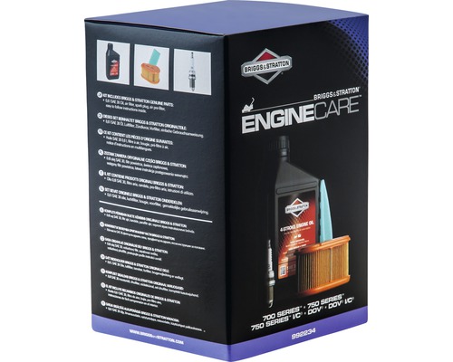 Briggs and Stratton Engine Care Kit verpakking met motorolie, luchtfilter en bougie