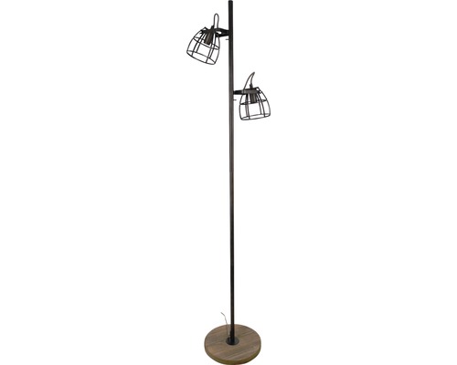 Staande lamp met twee lampen en houten voet