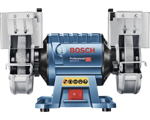 Bosch GBG 35-15 dubbele slijpmachine met beschermkappen en rode schakelaar