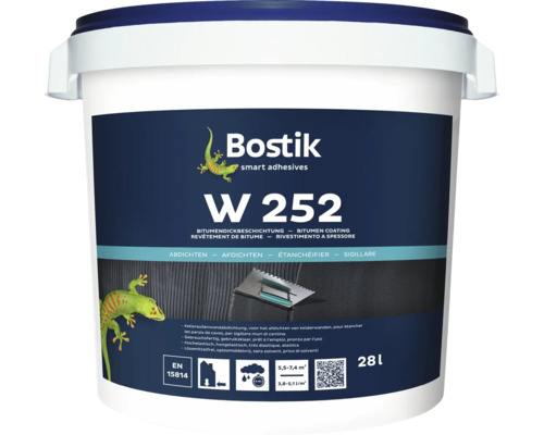 Emmer bitumen dikke coating W 252 van Bostik met een inhoud van 28 liter
