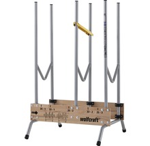 Wolfcraft materiaalstandaard met houten plank en metalen buizen