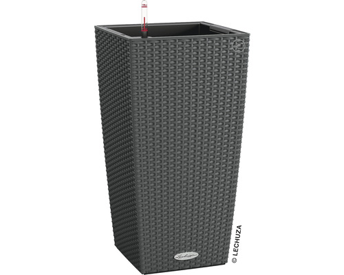 LECHUZA All-in-One Set Plantenbak Cottage Cubico Kunststof grijs 30 x 30 x 56 cm Vierkante, antracietkleurige plantenbak met irrigatiesysteem en niveau-indicator