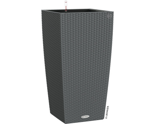 LECHUZA All-in-One Set Plantenbak Cottage Cubico Kunststof grijs 40 x40 x 75 cm Hoge, antracietkleurige plantenbak met irrigatiesysteem en Lechuza logo.