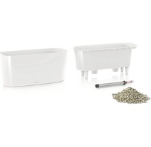 Witte plantenbak met irrigatiesysteem, waterniveau-indicator en plantgranulaat