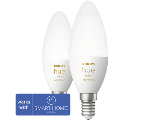 Twee Philips Hue White Ambiance LED-lampen in kaarsvorm