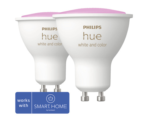 Th Medewerker voorraad PHILIPS Hue White and Color Ambiance LED-lamp GU10/4,3W RGBW, 2 stuks  kopen! | HORNBACH