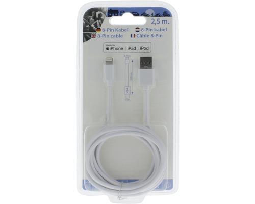 2.5 meter 8-pins kabel voor iPhone, iPad en iPod in verpakking