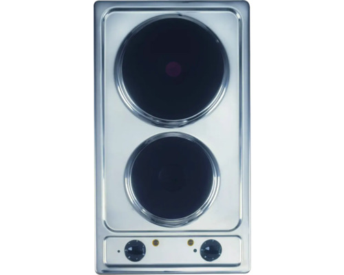 Stalen dubbele kookplaat met twee kookzones en bedieningsknoppen