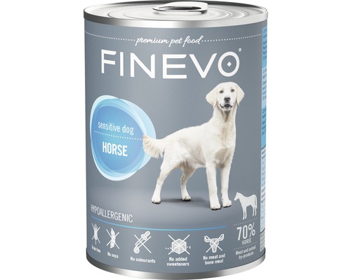 FINEVO Hondenvoer nat Sensitive Dog paard 800 g Finevo premium diervoeder voor gevoelige honden, smaak paard in blik
