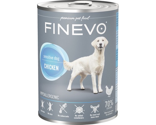 FINEVO Hondenvoer nat Sensitive Dog kip 400 g Finevo hondenvoer voor gevoelige honden met kip in een blik