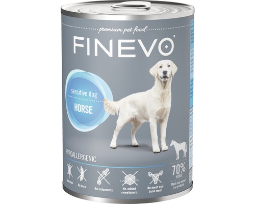 FINEVO Hondenvoer nat Sensitive Dog paard 400 g Finevo hondenvoer voor gevoelige honden, paard, in blik