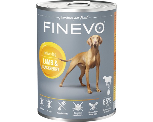 FINEVO Hondenvoer nat Active Dog lam met braambessen 800 g Finevo hondenvoer met lam en braam voor actieve honden in blik