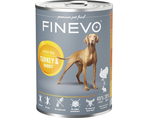 FINEVO Hondenvoer nat Active Dog konijn en kalkoen 800 g Finevo hondenvoer met kalkoen en konijn in blik