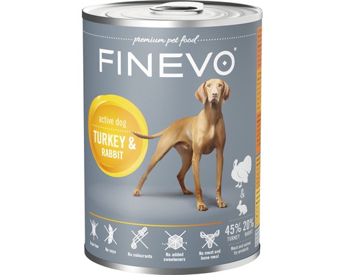 FINEVO Hondenvoer nat Active Dog konijn en kalkoen 800 g