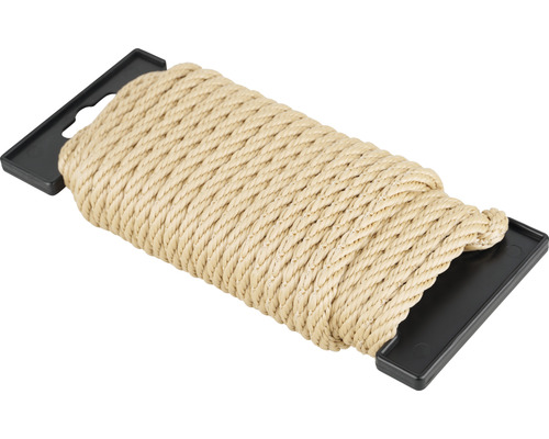 MAMUTEC Touw Paraloc polypropyleen Ø 6 mm beige, 10 m Gevlochten natuurvezelkoord op zwarte houder