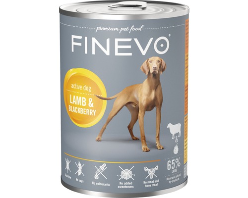 FINEVO Hondenvoer nat Active Dog lam met braambessen 400 g Finevo hondenvoer met lam en bramen voor actieve honden in blik