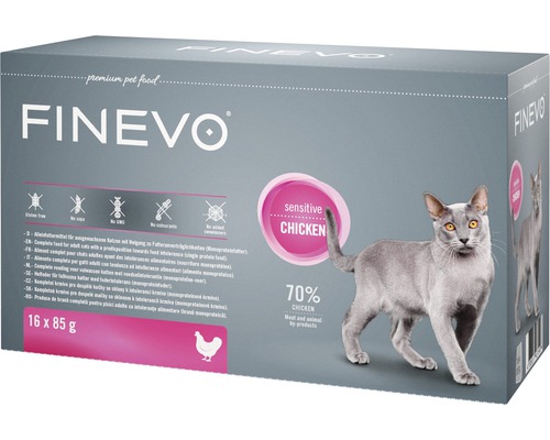 FINEVO Kattenvoer nat Sensitive kip 16x85 g Finevo kattenvoer sensitive kip, 16 maal 85 gram verpakking