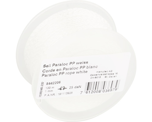 MAMUTEC Metselkoord Ø 1 mm nylon wit, 100 m Paraloc PP touw, 100 meter lang