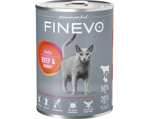 FINEVO Kattenvoer nat Vitality rund en konijn 400 g Finevo kattenvoer met rund en konijn in blik